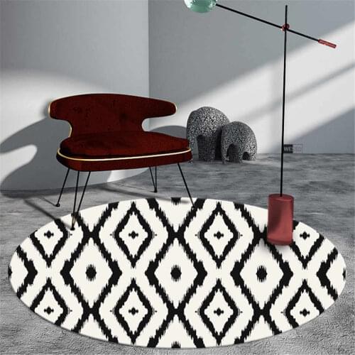 Black White Geometric Rug Morocco Print Round Chair Mat Machine Washable Living Room Carpet Modern Sofa Rug Bathroom Floor Mat