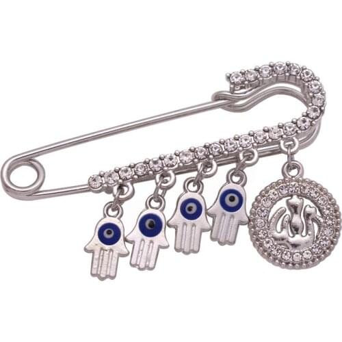 Islam hamsa hand of fatima Allah Turkish evil eye Stainless Steel brooch Baby Pin
