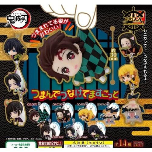 Action Anime Demon Slayer Mini Doll Tanjirou Zenitsu Nezuko Kochou Shinobu Ring Pendants Toys Kimetsu No Yaiba Collectibles Gift