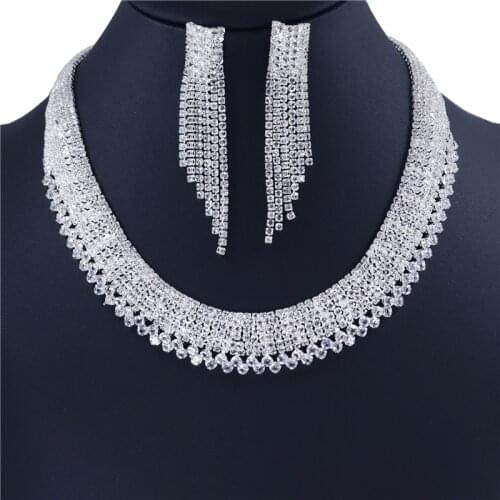 Exquisite Luxury Zircon Jewelry Set Shining Crystal Charm Womens Tassel Earrings Necklace Wholesale And Retail