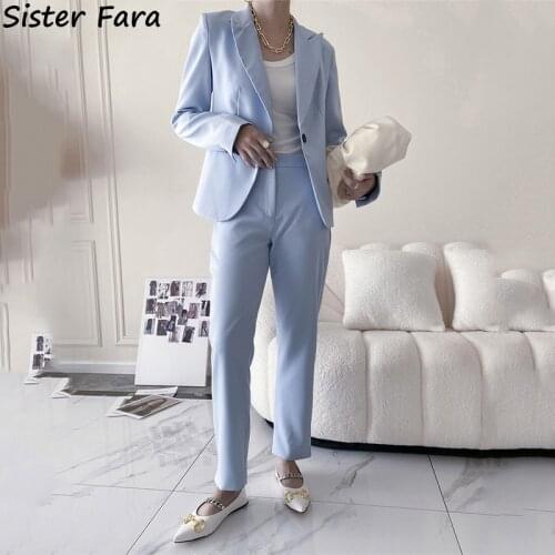 Sister Fara Elegant Autumn Winter Women Two Piece Suit Trousers Suits Long Sleeve Single Button Jacket+Straight Pencil Pants Set