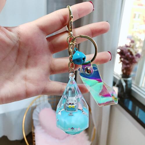 Creative Cute Mouse Floating Milk Bottle Keychain Moving Liquid Quicksand Drift Bottle Keyring Waistband For Women Bag Pendant