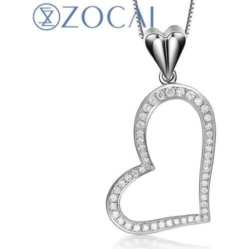ZOCAI HEART SHAPE DIAMOND PENDANT 0.14 CT 18K White GOLD WITH 925 SILVER CHAIN D04157