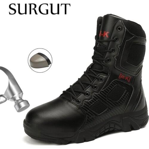 SURGUT Work Safety Shoes For Men Autumn Winter Breathable Boots Working Steel Toe Ankle Boots Quality Military Boots Size 39~47