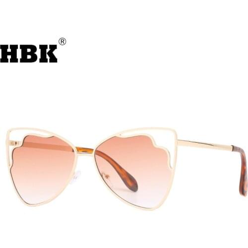 HBK 2021 New Flower Personality Sunglasses Women Men Trendy Cat Eye Gold Stainless Steel Glasses Luxury Brand Design UV400