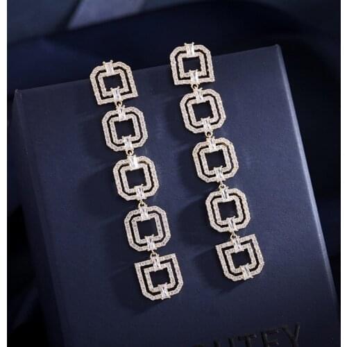 Needle set zircon geometric hollow-out earrings temperament of restoring ancient ways dinner long eardrop wholesale