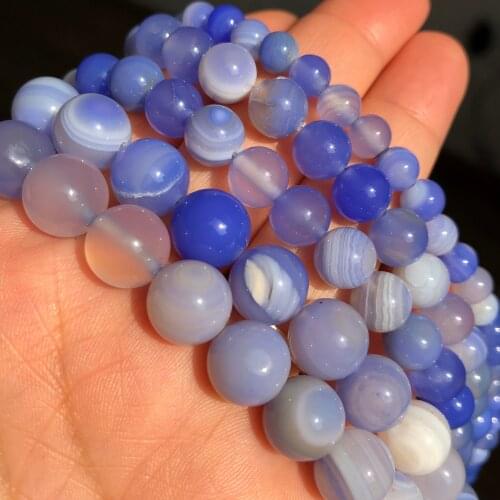 Natural Stone Dark Blue Botswana Agates Sardonyx Beads Smooth Round Loose Spacer Beads 6/8/10mm For Jewelry Making DIY Bracelet