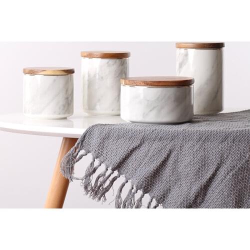 Nordic Marble Sealed Jar Ceramic Storage Box with Lid Coffee Flower Tea Candy Sugar Container Decoration