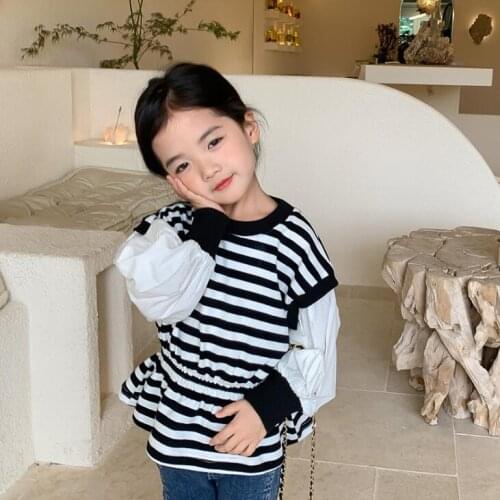 2021 new girls boys striped sweatshirt autumn cotton full sleeve fashion kids sweatshirt 2-8 years WS108