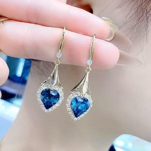 925 New Fashion Luxury Diamond Heart-shaped Temperament Goddess Style Crystal Earrings For Women Fine Jewelry Gift Wholesale