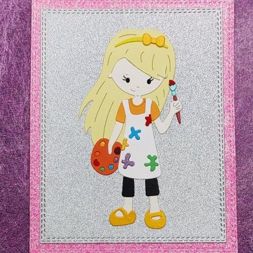 P15D Girl Painting DIY Embossing Mould, Carbon Steel Printing Steel Stencil for Album Paper Card Making