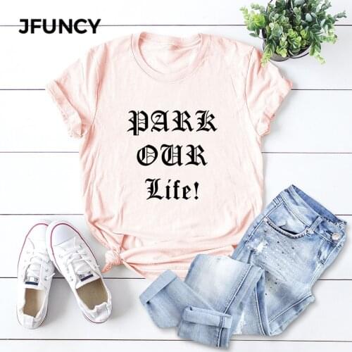 JFUNCY Popular Letter Print Plus Size Short Sleeve Woman Tshirts Women T Shirt Casual Loose T-shirt Summer Tees 100% Cotton Tops