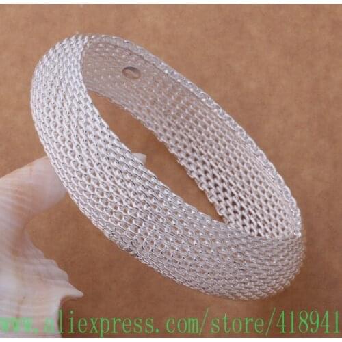 Silver Plated bangle bracelet, Silver Plated fashion jewelry Big mouths mesh bracelet - B /ebdamska bcfajtma AB131