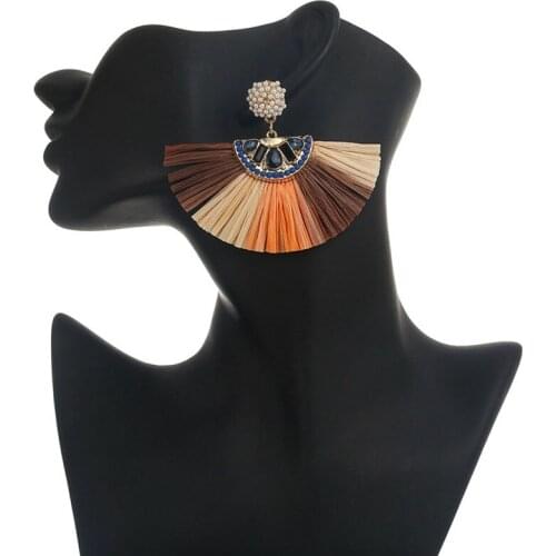 Earrings 2021 Trend Imitation Pearls Stud Earrings Artificial Crystal Sectored Tassel Hanging Earrings for Women