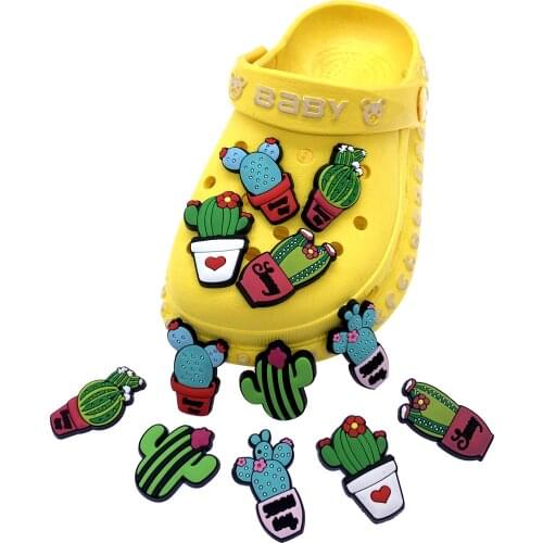 Wholesale 100PCS New Arrival Decoration For Croc Jibizt Silicone Cactus Plant Shoes Charms Wristband Accessories X-mas Presents