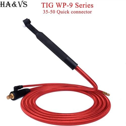 WP9 TIG Welding Torch Gas-Electric Integrated Red Hose Cable Wires 5/8 UNF Quick Connector 4M 35-50 Euro Connector 13Ft