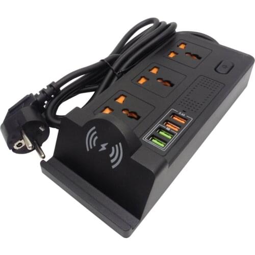 Smart Power Strip with Wireless Charger 2USB + Quick Charge QC 3.0 Desktop Socket Charging Station 3AC Universal Outlet Switch