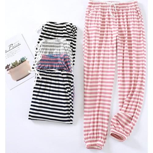 Japanese Striped Pj Pants New Female Spring Autumn Home Pants Modal Stretch Trousers Closed Yoga Pants Home Thin Pantalon Verano