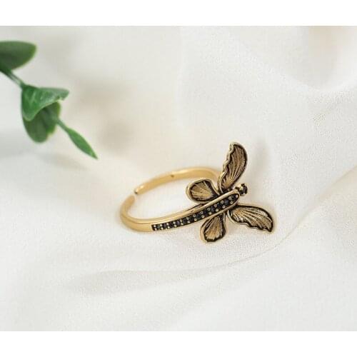 European and American retro jewelry with fashion personality butterfly ring full zircon hollow ring for female gifts wholesale