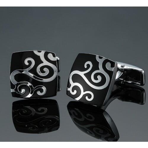 DY High quality brass enamel craft black square silvery cloud pattern Cufflinks Mens French shirt Cufflinks free shipping