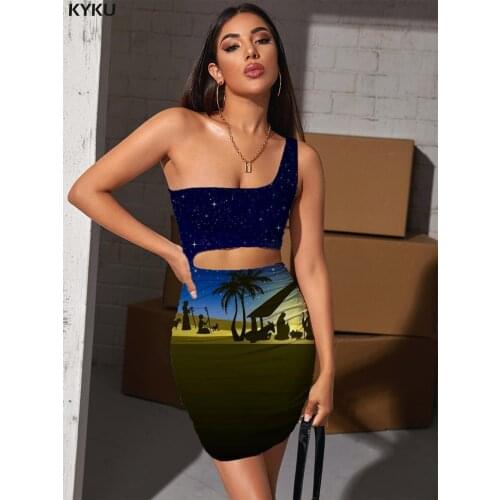 KYKU Galaxy Dress Women Christian Vestido Sexy Animal 3d Print Coconut Tree Halter Sleeveless Womens Clothing Summer Beach