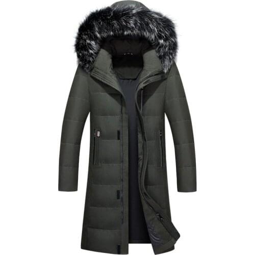 2020 Winter New Mens Long Down Jacket Clothes Thicken Warm White Duck Down Hooded Fur Collar Casual Coat Male Brand Clothing