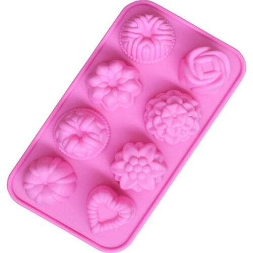 1pc 8 slots Flowers Fondant Silicone Mold Cake Chocolate Form Soap 3D Cake Ice Mould Candy Decorating Tools Cake Pan