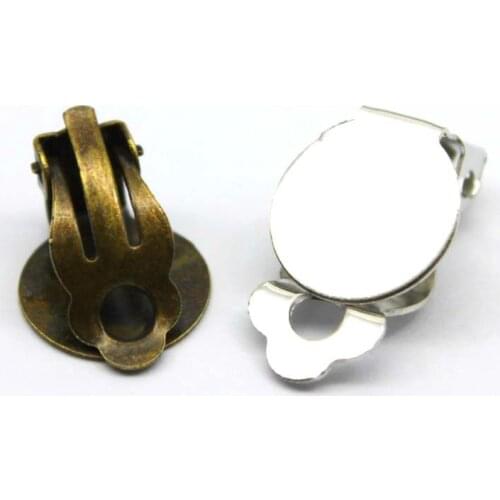 10mm 12mm 10pcs Silver Ear Clips Earring Settings Base Cameo Cabochon Tray Supplies for Jewelry E-015