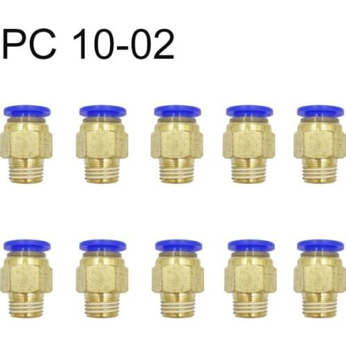 10PCS PC 10-02 Air Pneumatic 10mm Hose Tube 12.5mm Air Pipe Connector Quick Coupling Brass Fitting Male Thread wholesale