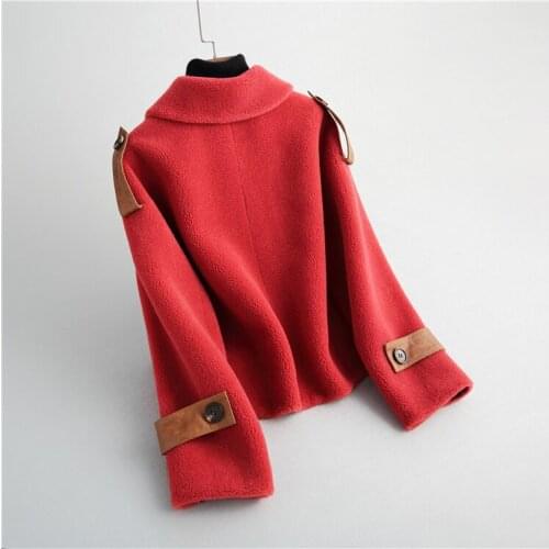 2021 Winter Jacket Women Real Fur Coat Sheep Shearing Short Lambs Wool Coat Female Casual Turndown Collar Outerwear T24