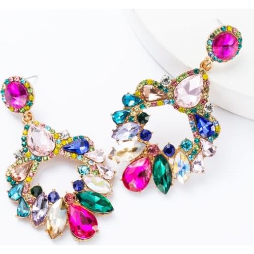 2021 New Fashion Colorful Rhinestone Earrings womens Bohemian Geometric Pendant Temperament Earrings Accessories