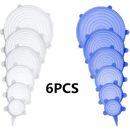 6Pc/Set Food Silicone Lids Universal Silicone Bowl Pot Stretch Lid Pan Fresh Cover Microwave Cover Cooking kitchen Accessories