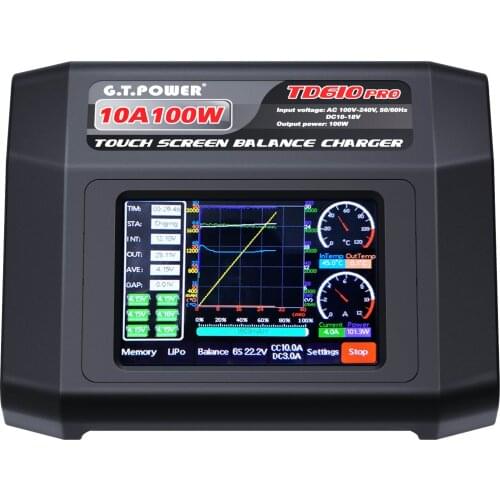 JMT GTP TD610 PRO AC 100-240V Input Color Touch Screen 100W 10A Balance Charger for 1-6S LiPo Lilon LiFe LiHV 1-14S NiMH/ NiCd