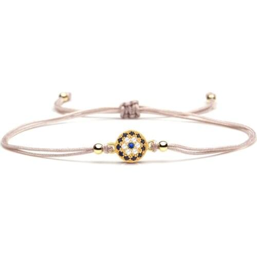 Sparkling Cubic Zirconia Copper Cute Round Evil Eye Charm Bracelet Women Girl Sunflower Shape Brass CZ Red String Jewelry Gift