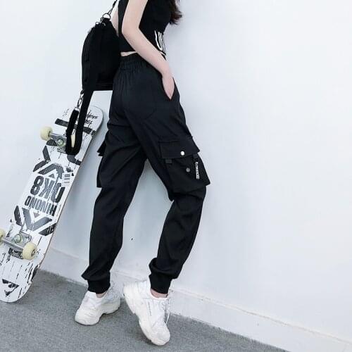 2020 Hot Big Pockets Cargo pants women High Waist Loose Streetwear pants Baggy Tactical Trouser hip hop new Female joggers pants