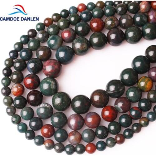 CAMDOE DANLEN Natural Bloodstone Heliotrope Round Loose Stone Beads 6 8 10 12 14MM Fit DIY Charms beads For Jewelry Making Parts
