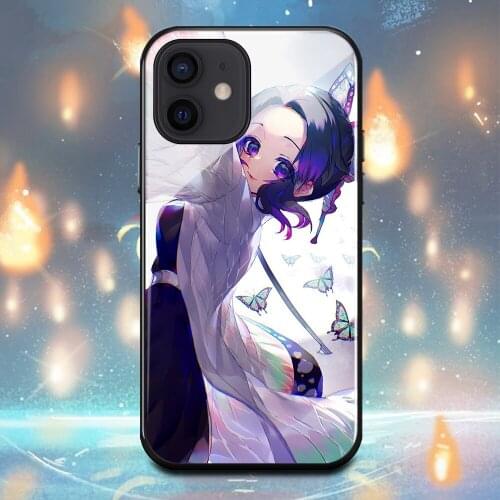Demon Slayer Kochou Shinobu Phone Case For Iphone X XR XS Max 6 6s 7 8 Plus 11 11Pro 12Mini 12Pro Tempered glass shell Cover