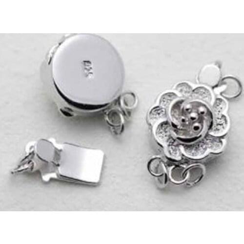 9x15mm Double-Row Rose Flower Rhodium Plated 925 Sterling Silver Clasp