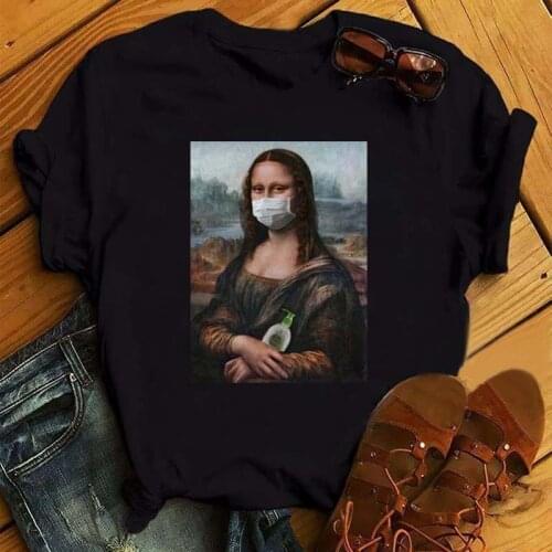 Mona Lisa Mask Harajuku Aesthetic T Shirt Women 90s Vintage Tshirt Fashion Top Tees Female Harajuku Ullzang Funny T-shirt