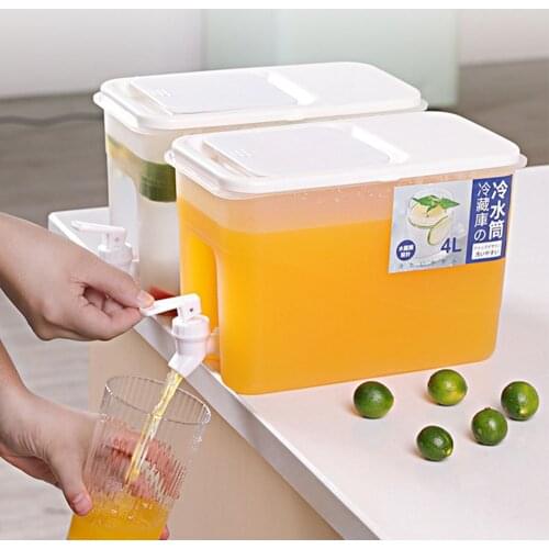4L Refrigerator Cold Ice Kettle With Faucet Water Juice Lemonade Fruit Tea Bottle Refrigerator Home Cool Drinks Bucket Container