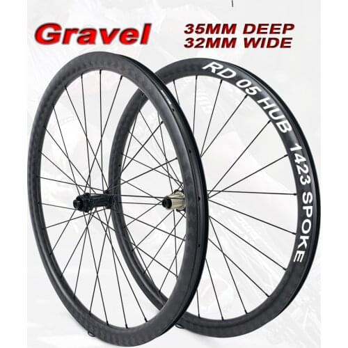 HULKWHEELS Gravel 700c Disc Brake Bike Carbon Wheel 32*35mm Tubeless Ready Carbon Rim RD05 Hub And Pillar 1423 Spoke 3k/6k/12k