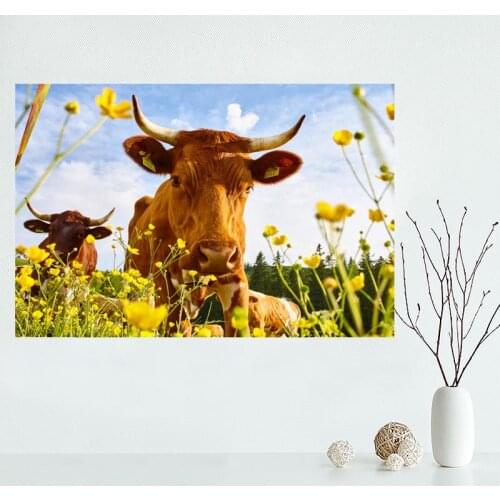 Nice Cow Canvas Poster Bedroom Home Decoration Wall Poster Art Print Silk Fabric Gift For Friend 50x75CM,60x90CM