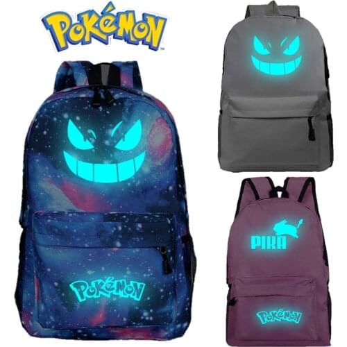 Fashion Anime Pokemon Pikachu Gengar Luminous School Bags Cute Cartoon Backpack New Pattern Teens Mochila Student Shipping Free