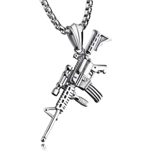 Stainless Steel Gold Sniper Rifle Gun Pendant Necklace Arms Gold Hip Hop Gun Necklace Jewelry Gift For Him with Chain