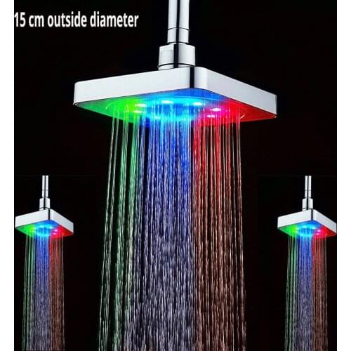 New LED Rainfall Shower Head Square Shower Head Automatically RGB 7 Color-Changing Temperature Sensor Showerhead for Bathroom