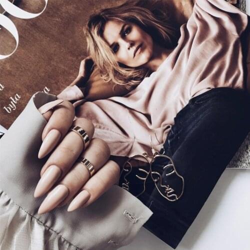 New Ins fashion nude pink pure color false nails french Middle-long size lady full nail tips American punk style fake nails