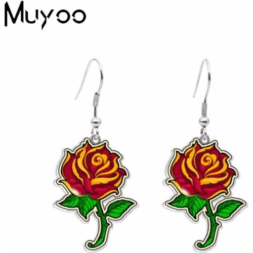 New Retro Tattoo Patterns Rose Birds Skull Cupcake Lock Graffiti Vintage Tattoos Acrylic Resin Epoxy Dangle Earrings