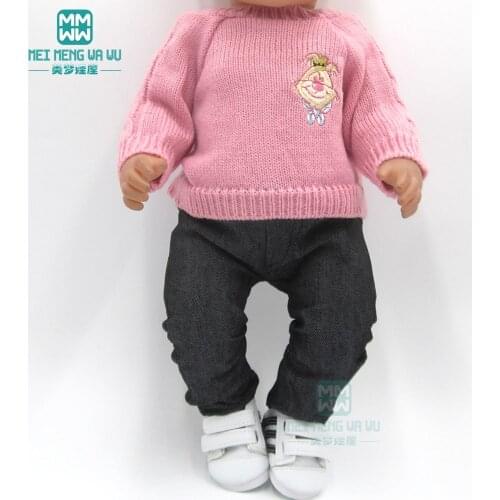 Doll Clothes Pink sweater, jeans for 43cm born doll and 45cm American doll girl dress