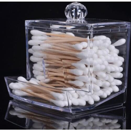 Makeup Organizer Acrylic Cotton Swabs Box Holder Transparent Cotton Swabs Stick Storage Make Up Box Cosmetic Organizer Case