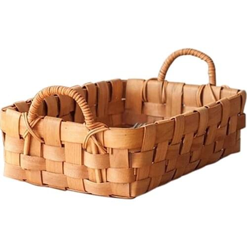 Hand Woven Bread Fruit Basket and Serving Trays for Dining, Coffee Table, Kitchen Counter, with Handle